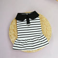 Pet dog wearing pink stripes cotton T-shirt and skirt summer outfit set