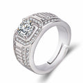 Men's adjustable square diamond ring in gold finish showing large geometric design