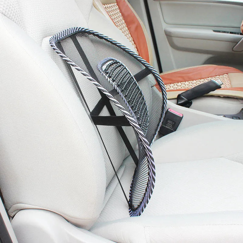 Black car lumbar support pillow measuring 41x39cm with polypropylene fibre material