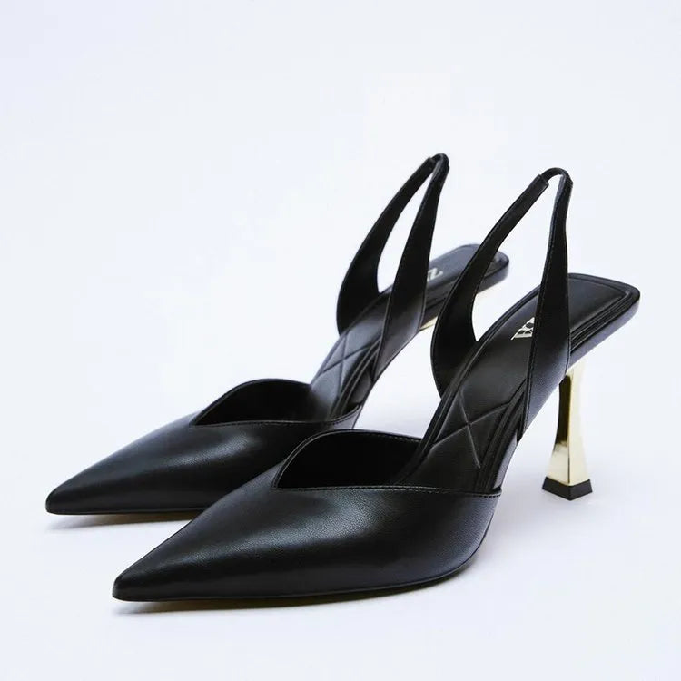 Women's patent leather high heels in apricot with pointed toe and shallow mouth design