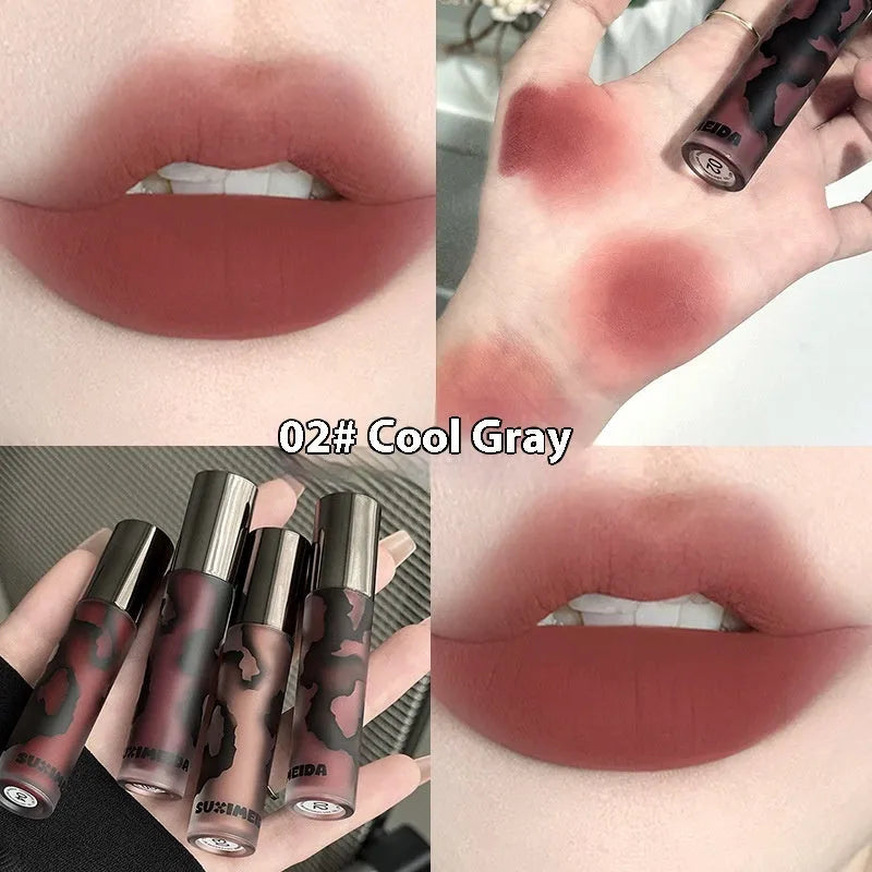 Lava Secret Matte Lip Mud Lipstick tube in one of five colours: orange brown coffee, cool grey, cinnamon coffee, jujube red, or smoked purple.