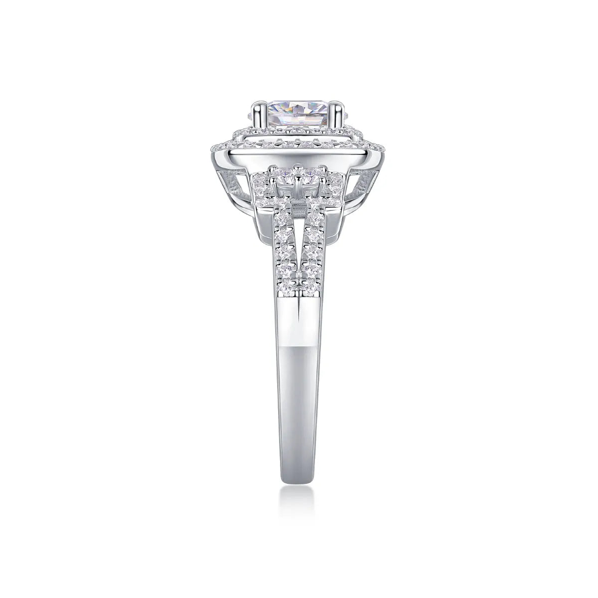 1-carat moissanite wedding ring set on platinum-plated S925 silver band in gift box