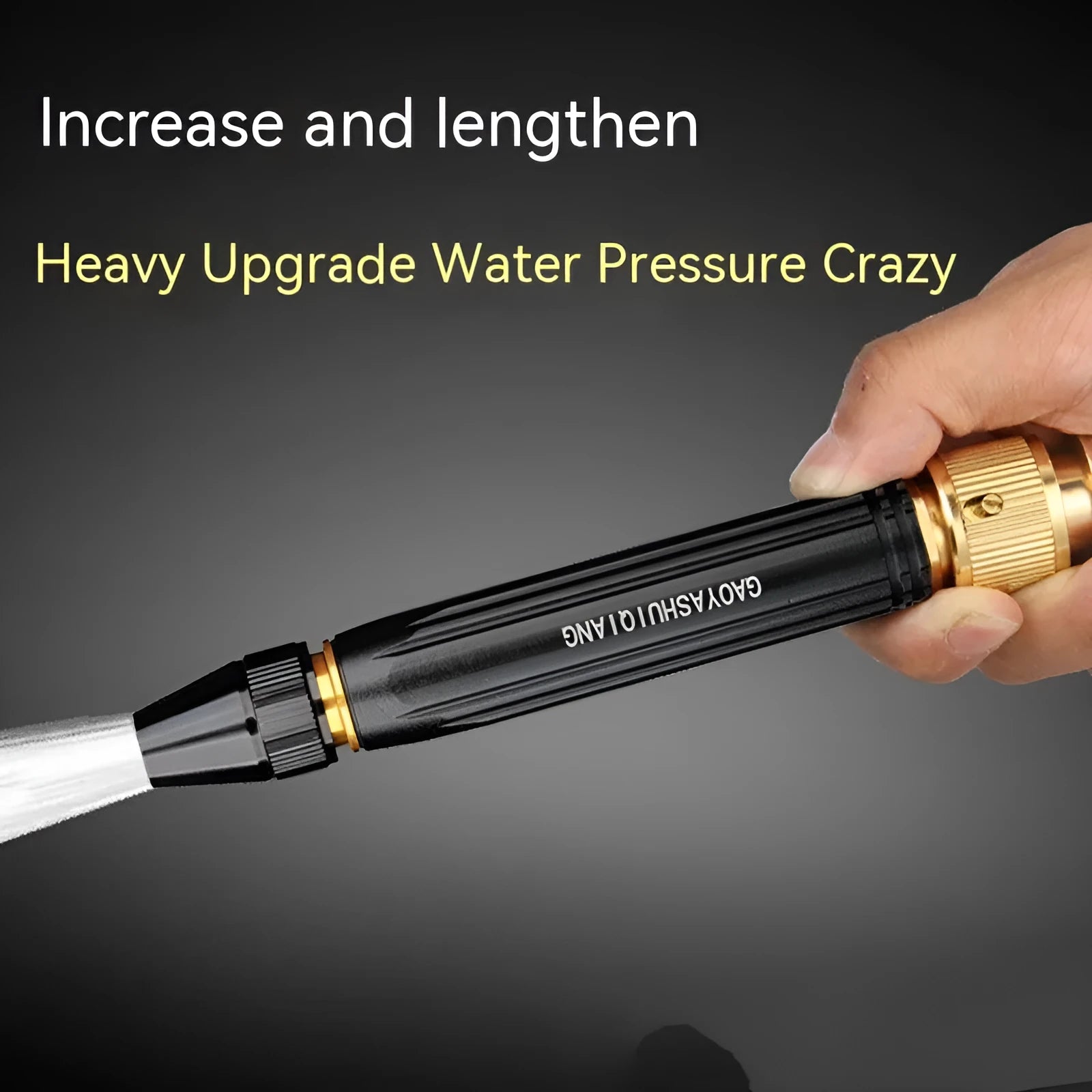 Black alloy car wash spray gun with straight nozzle measuring 17.7cm length