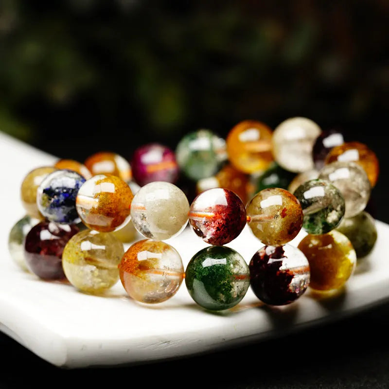 Crystal bracelet with colourful ghost cornucopia design in ethnic style, 10mm spherical beads