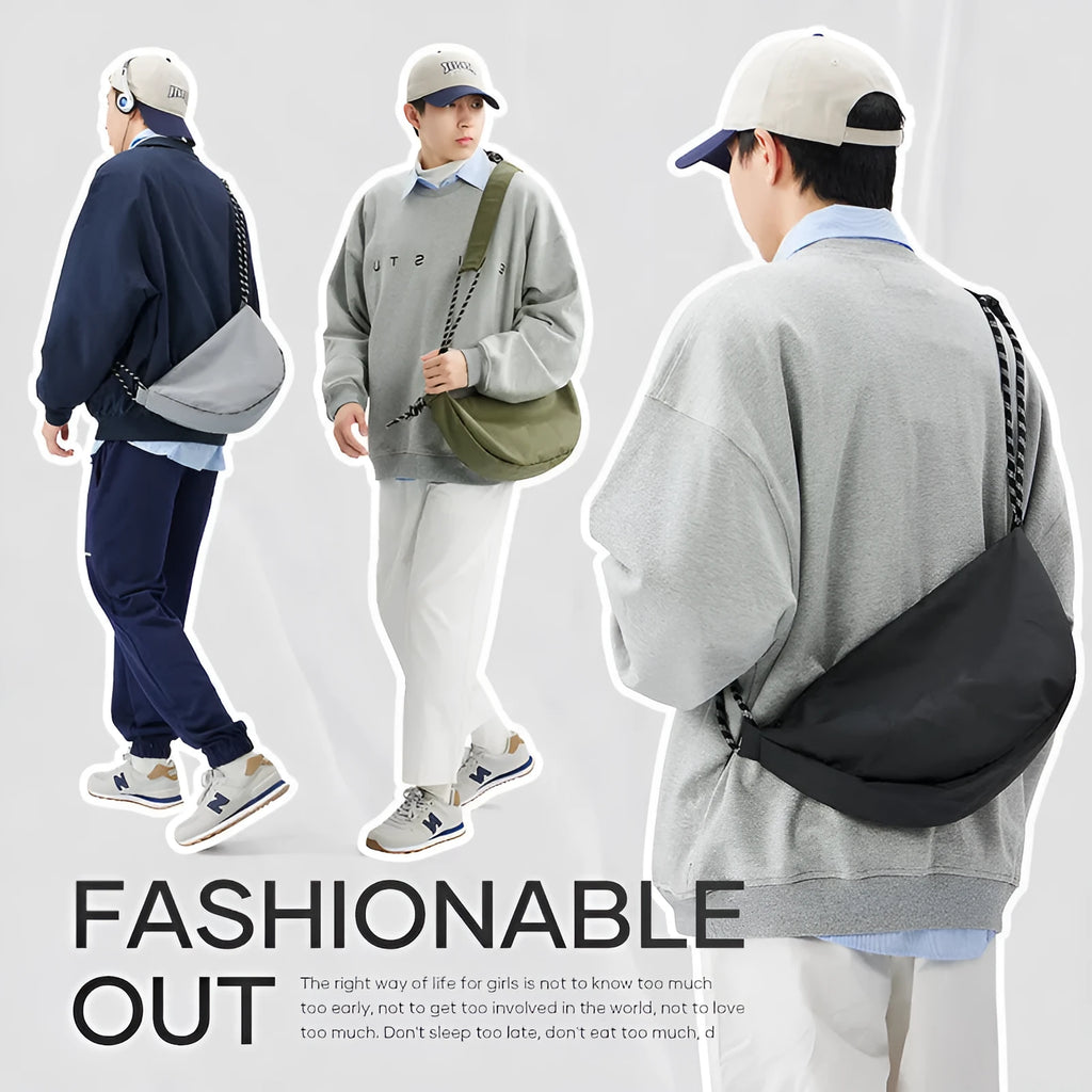Men's lightweight nylon messenger bag in solid colour with large capacity for commuting and exercise
