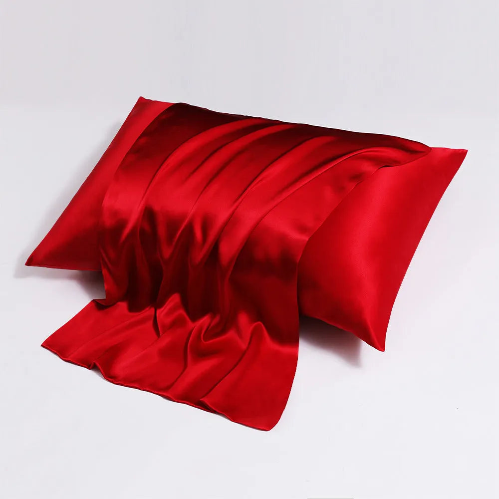 Double-sided silk zipper pillowcase in multiple colour options showing reversible design