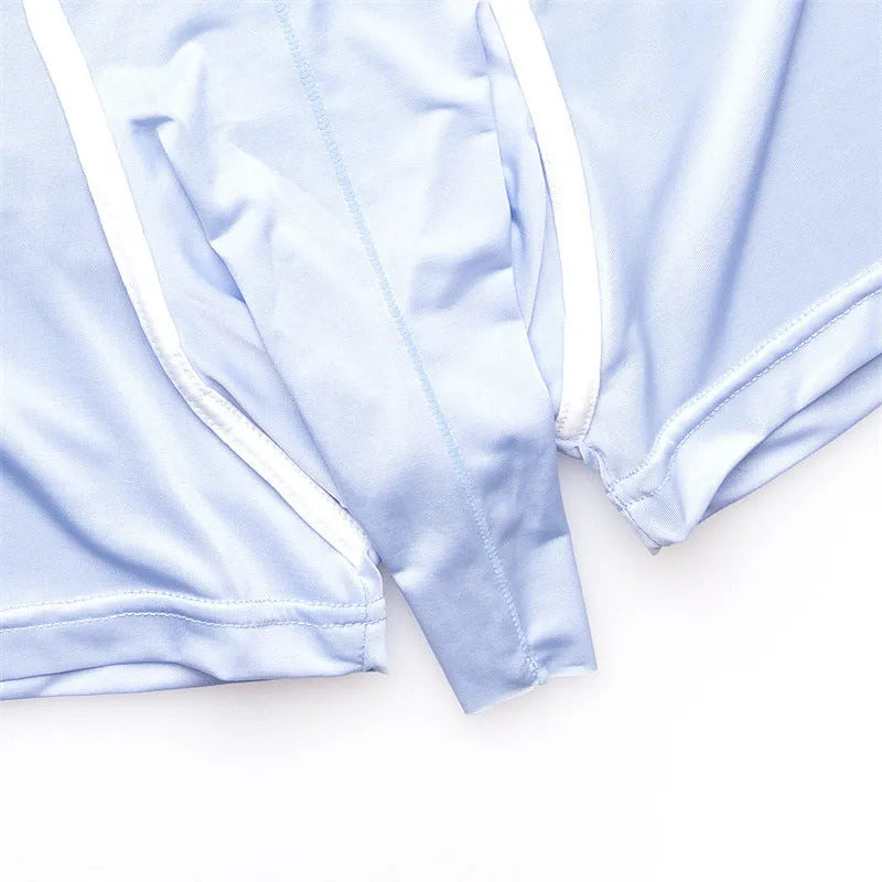 Men's solid colour Ice Silk boxer shorts on a mid waist, showing the grey colour option.