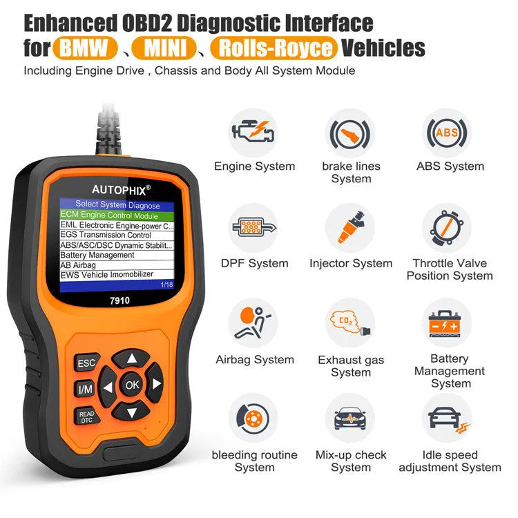 Autophix 7910 BMW diagnostic scanner tool with OBD2 connector for vehicle fault reading