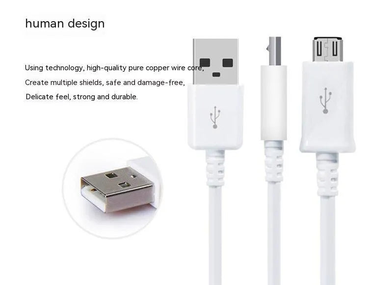 Black and white Android Micro USB universal data cable for phone charging and data transfer.