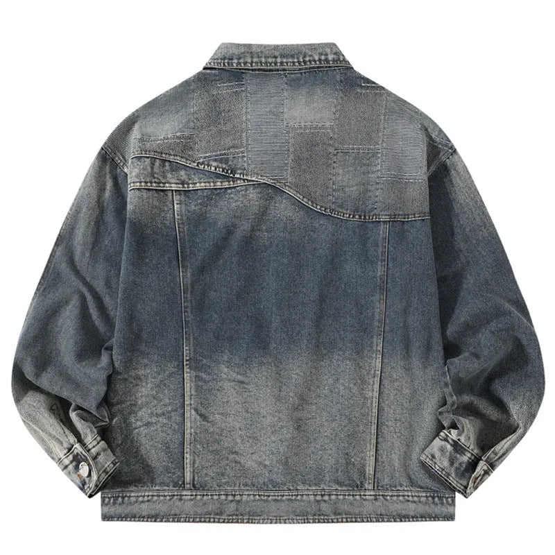 American retro high street washed destroyed denim jacket in black with side seam pockets