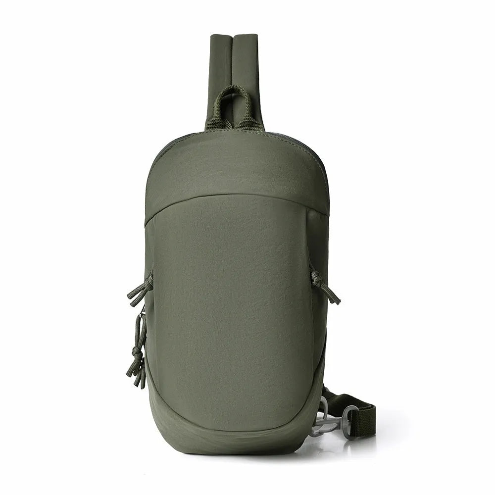 Girls outdoor crossbody bag in nylon, shown in Army Green colour with a single shoulder strap.