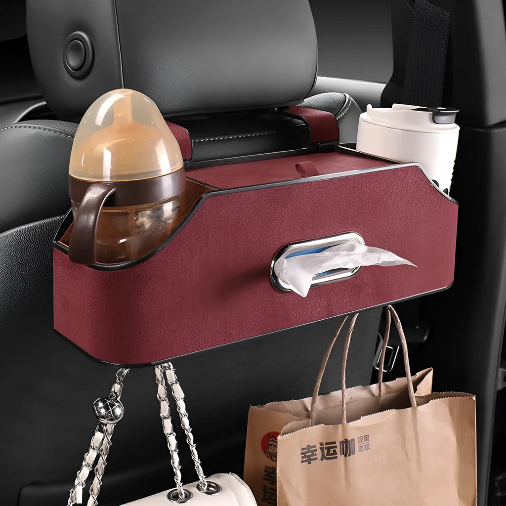 Genuine leather car tissue box organiser with additional storage compartment