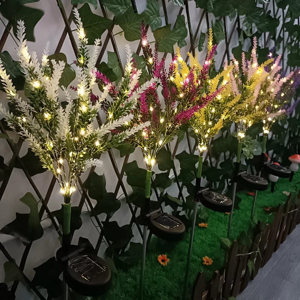 74cm tall solar-powered outdoor LED garden light with flower shape design in lavender colour options