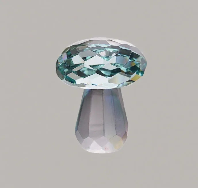 Colourful mushroom decorative crystal craft in modern geometric style measuring 40mm by 53mm
