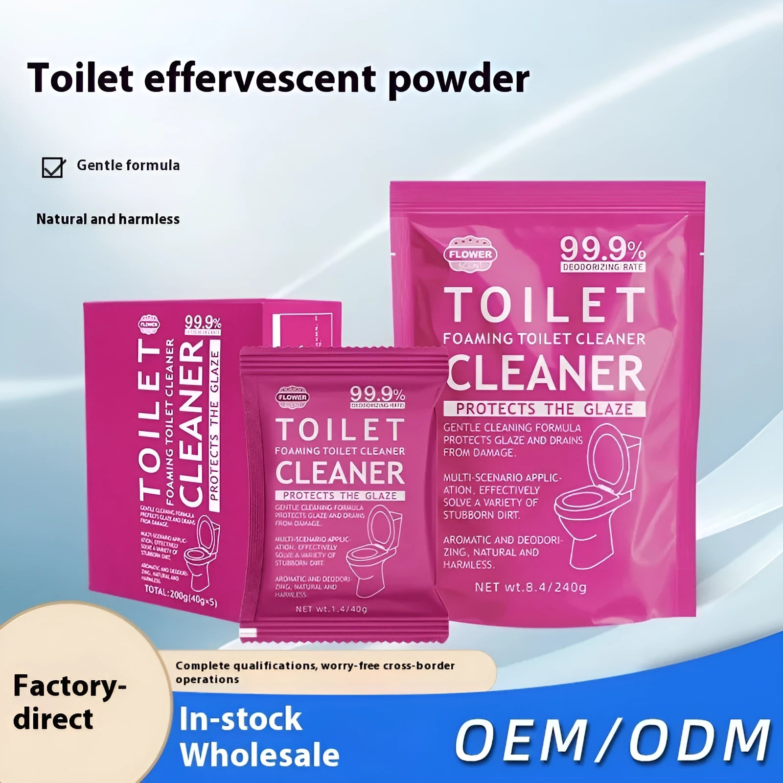 Toilet bubble powder in blue ocean or pink floral fragrance for descaling and anti-blocking
