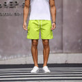 Men's loose straight-leg workwear shorts in fluorescent green or army green colours