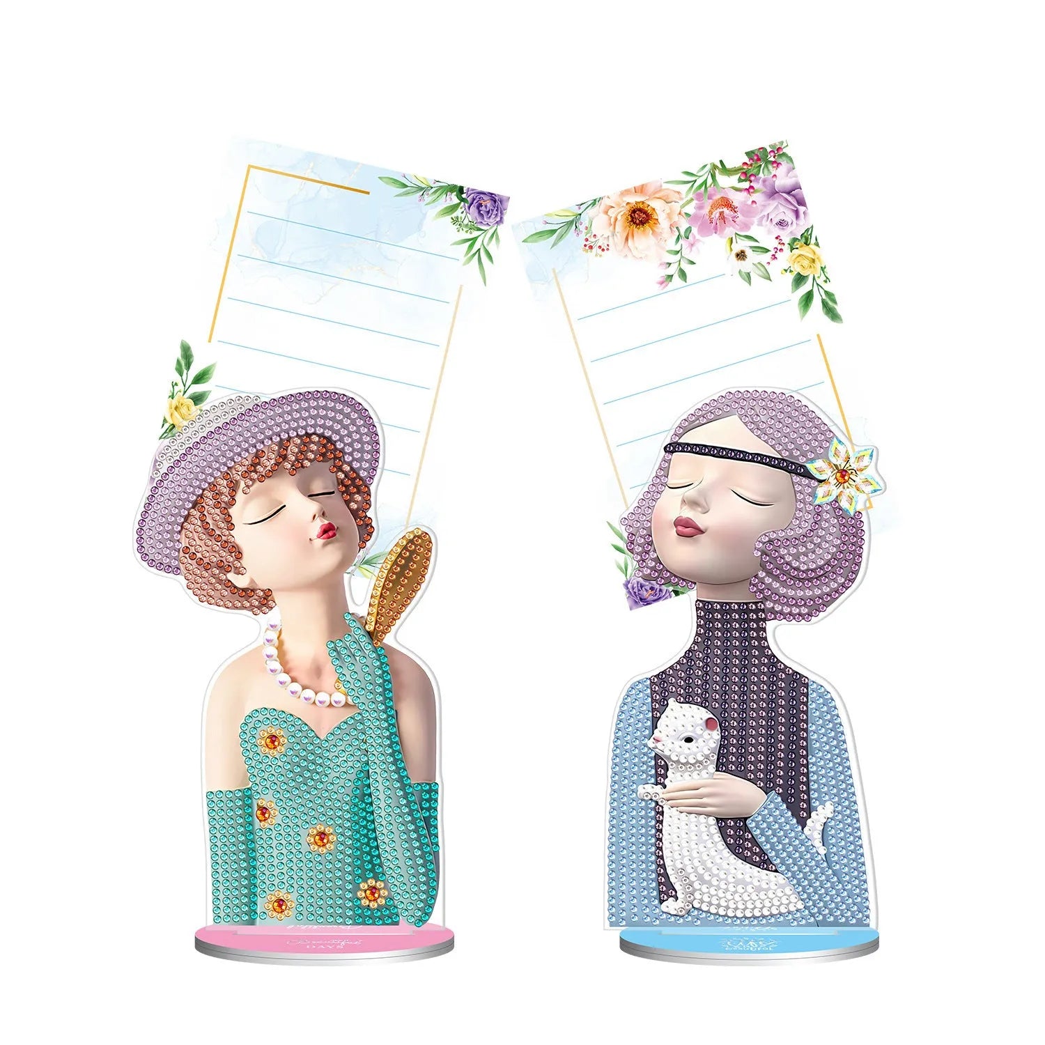 Handmade frameless diamond painting note clip decoration in American style, shown with colourful artwork.