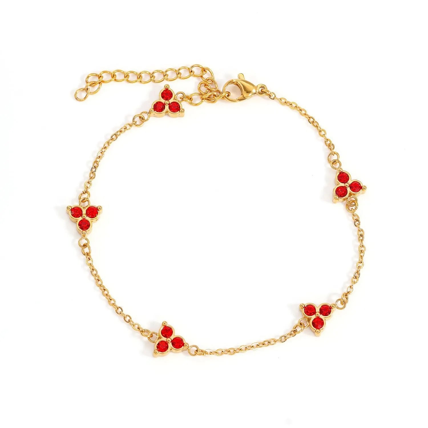 Stainless steel women's bracelet with three triangular diamond motifs set with colourful zircon stones.