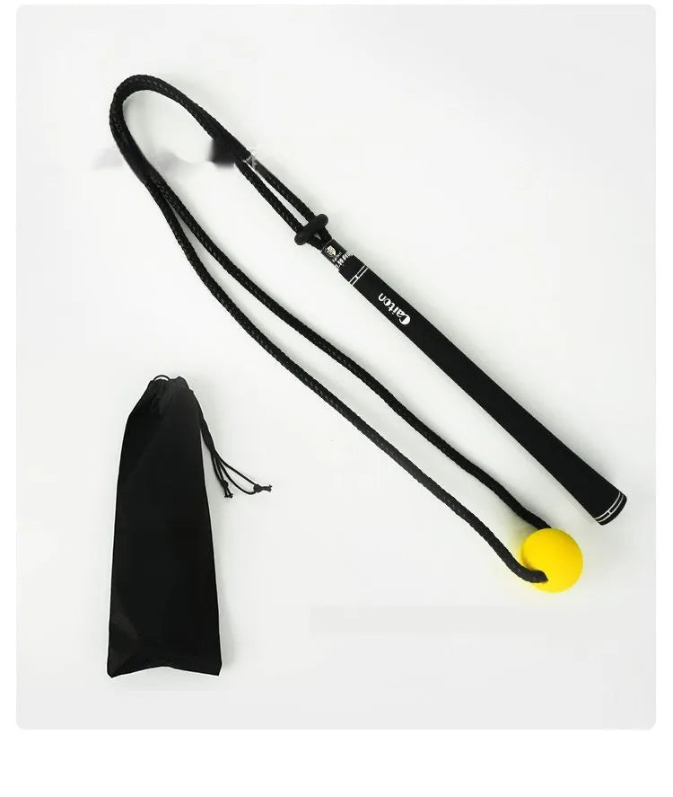 Black silicone elastic golf swing training rope extended to full length