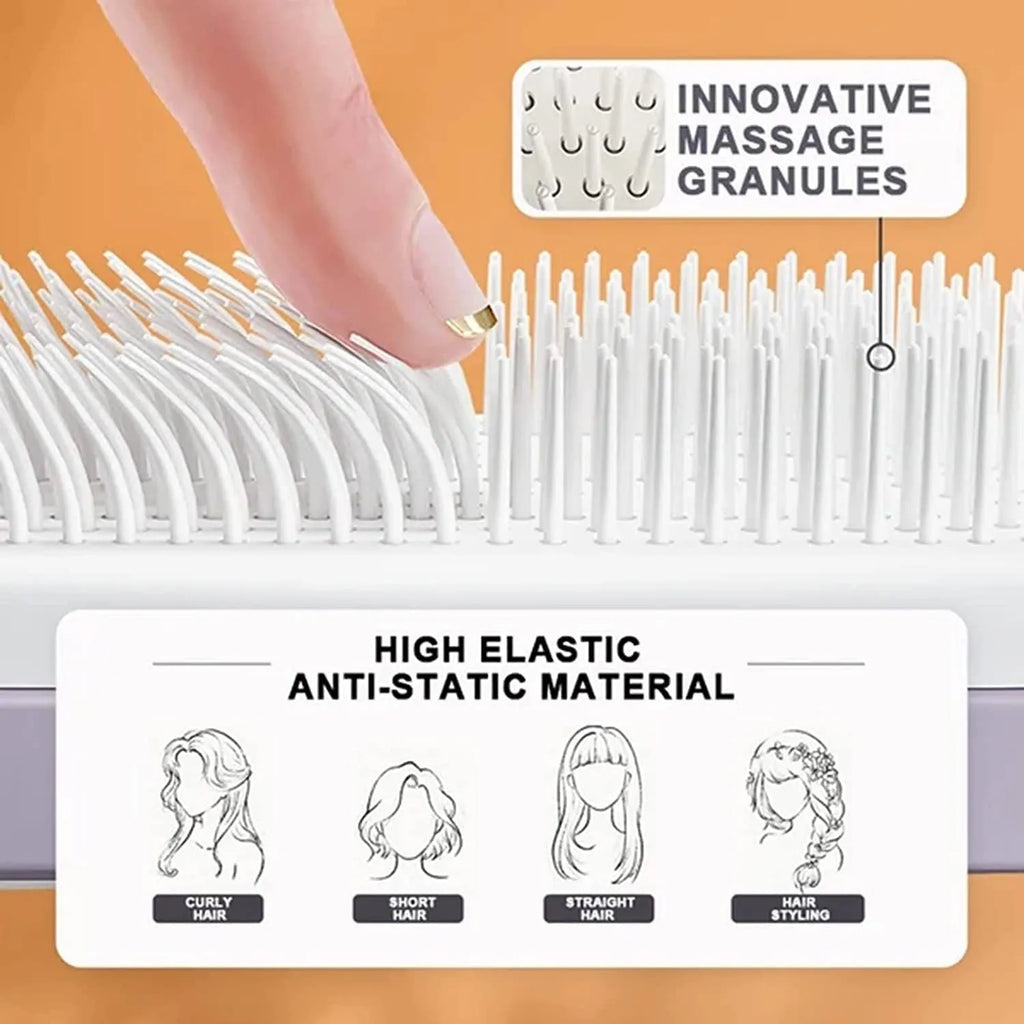 Roland purple and lunar rock grey self-cleaning hair brush with anti-static massage comb teeth.