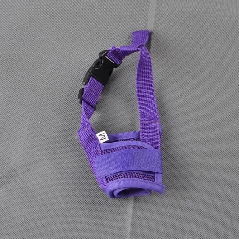 Adjustable plastic dog muzzle in multiple colours with size options for different mouth measurements