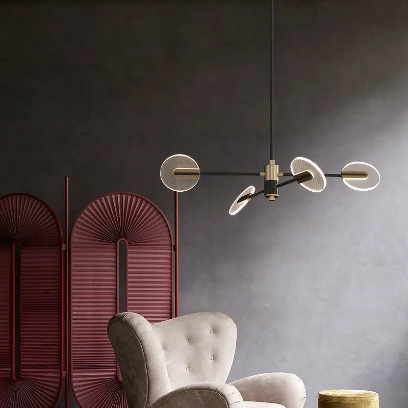 Nordic iron frame LED chandelier pendant lamp with acrylic diffuser, shown in a multi-head configuration