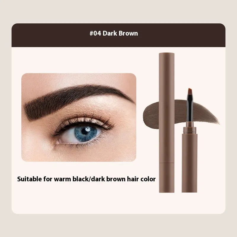Double-headed eyebrow cream kit showing pencil and powder ends with five shade options displayed.
