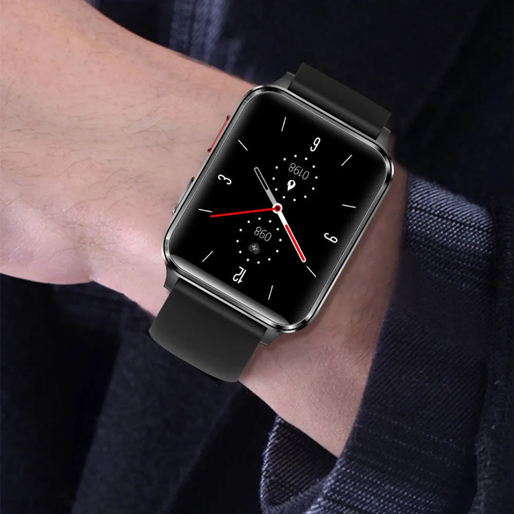 All-weather multi-sport watch with 1.70-inch tempered glass screen and silicone wristband showing fitness tracking display