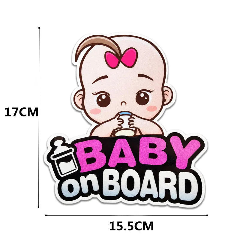 Baby on board reflective car bumper sticker with PET material in ten different baby designs