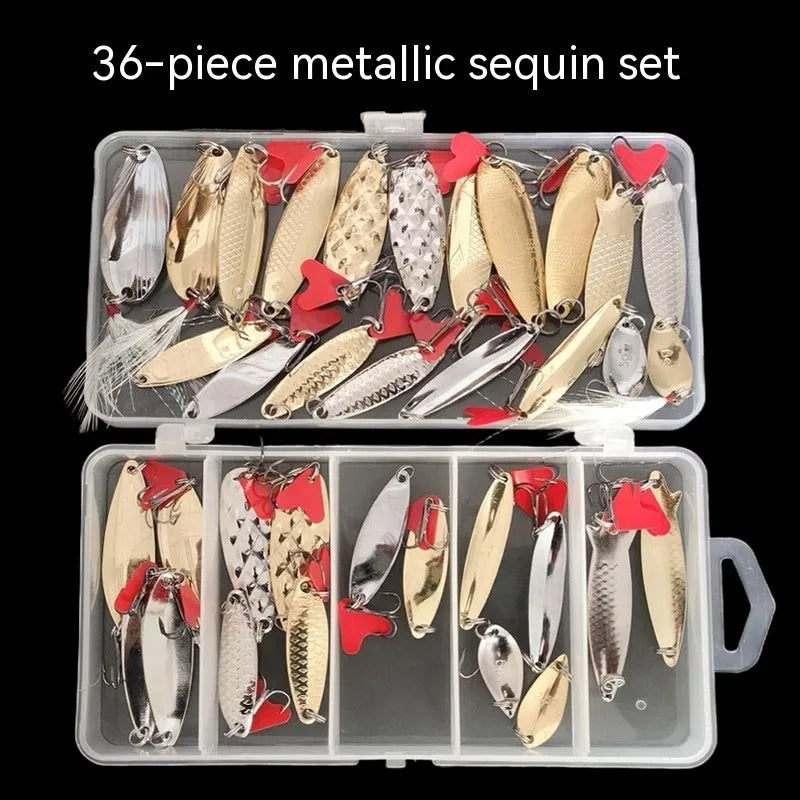 Sequin fishing lure set with metal sequins on box iron false bait in assorted colours