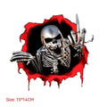 Reflective metal skull car bumper sticker with colourful broken shell pattern measuring 15x14cm