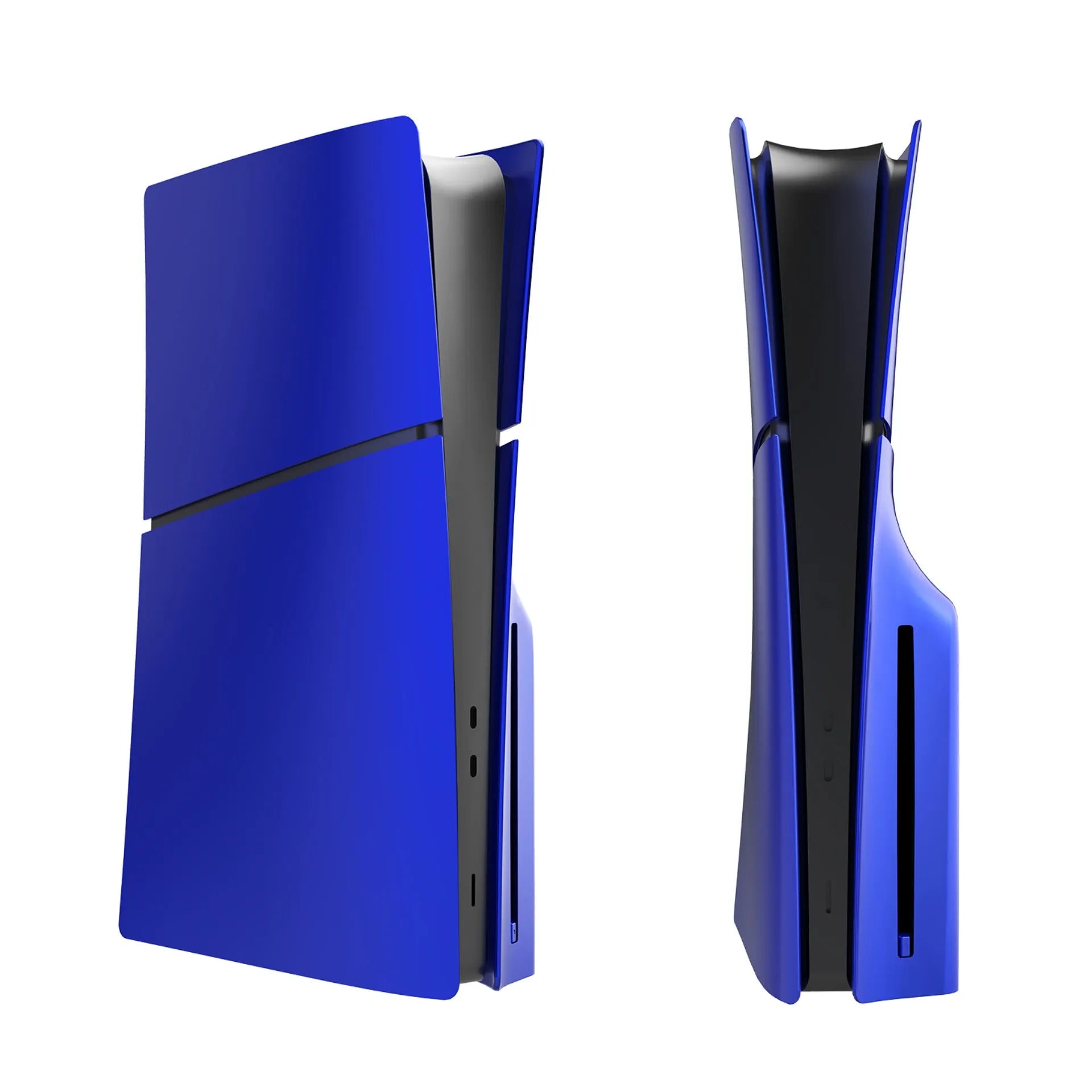 PS5 Slim replacement protective shell in ABS plastic showing colour options including blue, silver, black, red and white.