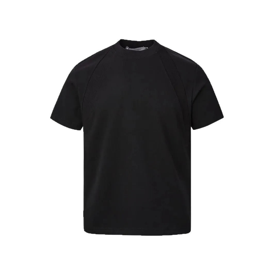 Men's loose fit short sleeve top with air layer stitching in black, grey, or white