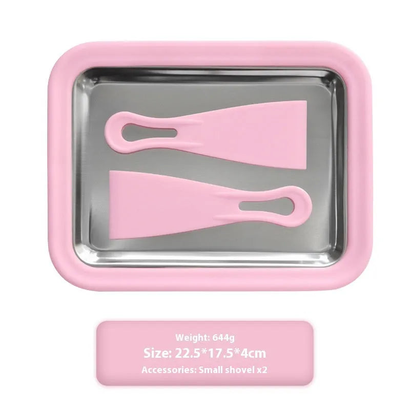 Children's DIY fried yogurt machine in green, pink, white, or rose red, showing compact size.
