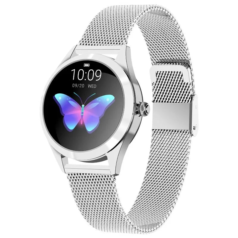 Women's multi-functional sports smartwatch in black, rose gold, silver, or white with heart rate monitoring