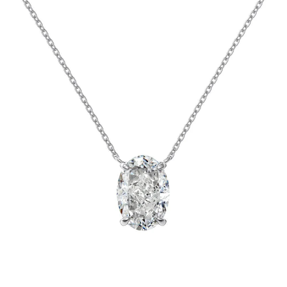 S925 sterling silver necklace with a geometric oval ice flower pendant in a choice of platinum or gold finish.