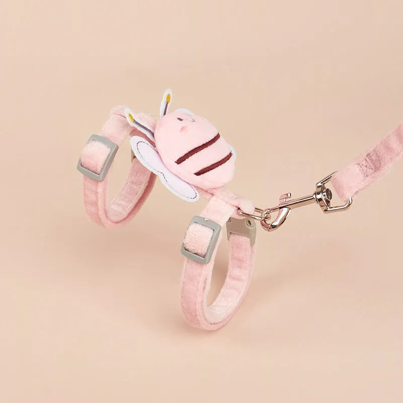 Bee shape teddy design cat lead in polyester with strap and rope sections