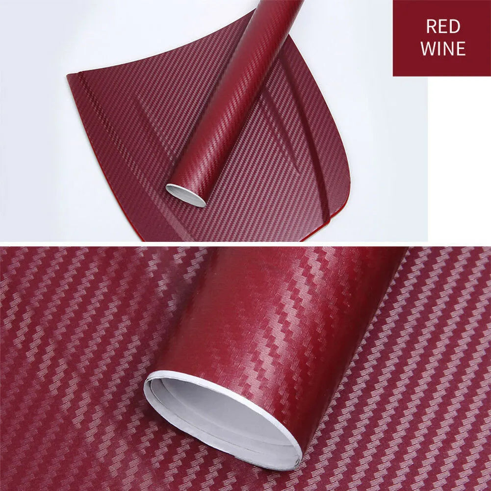 Roll of 3D carbon fiber car stickers showing eight colour options for vehicle interior and exterior decoration