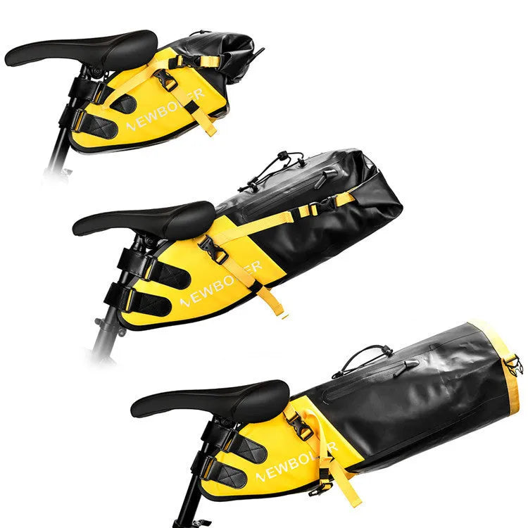 Waterproof bicycle tail bag with 13L capacity in yellow, black, or green PVC construction