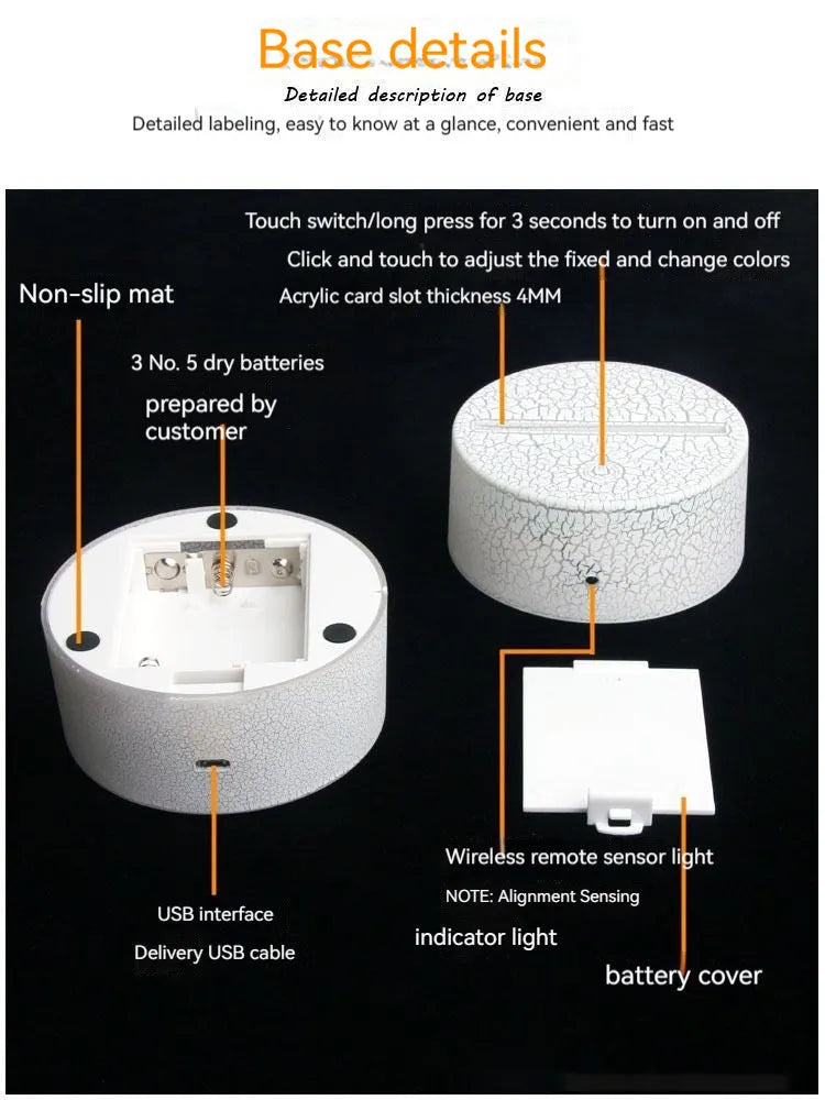 Heart-shaped white acrylic table lamp with USB cable and touch control base