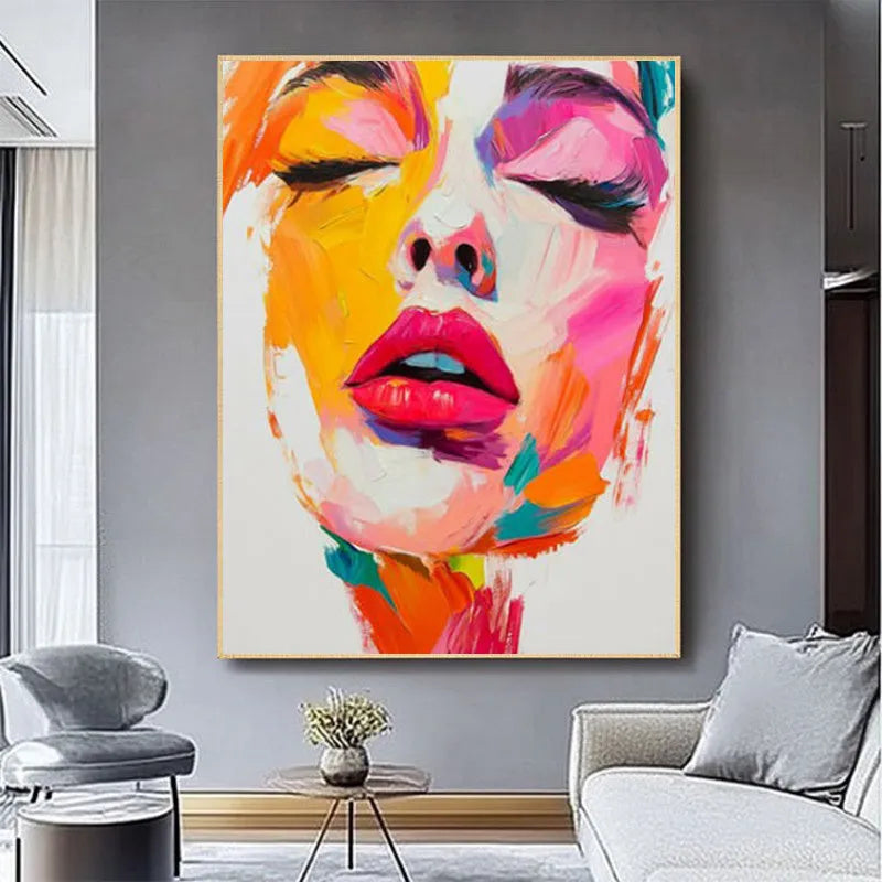 Handmade oil painting abstract human face portrait modern art on canvas rolled frameless