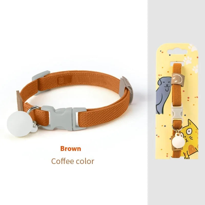 Small dog elastic polyester pet collar shown in seven colour options with adjustable 22-32cm sizing