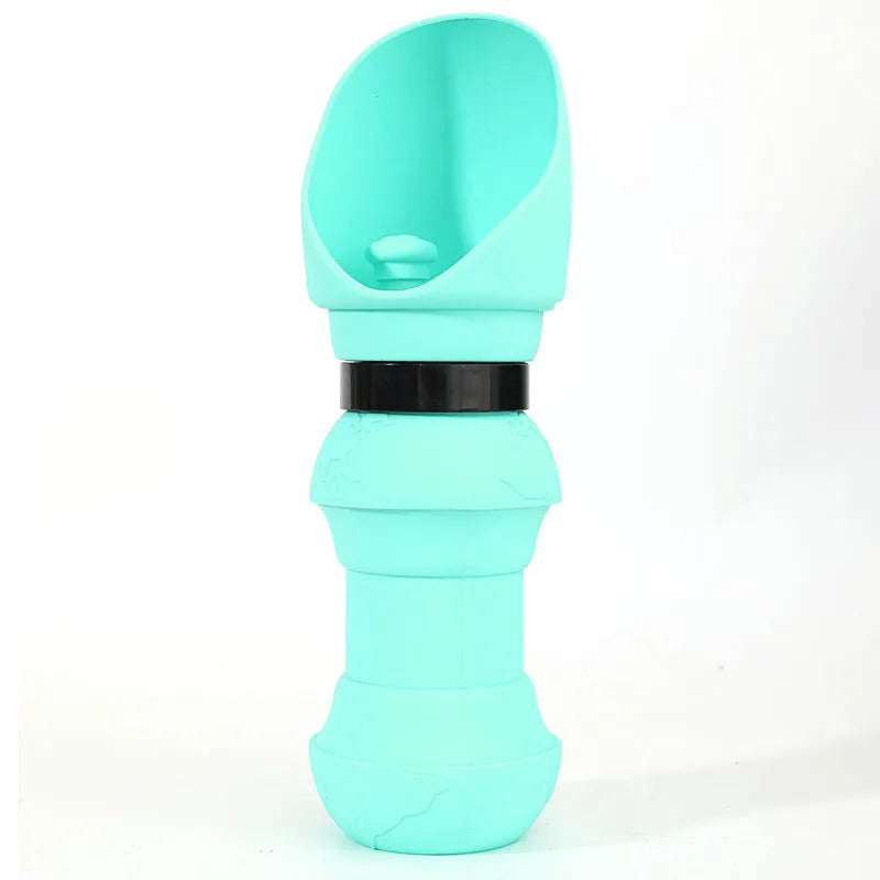 Folded and unfolded silicone pet cup in a choice of colours, showing its portable design.