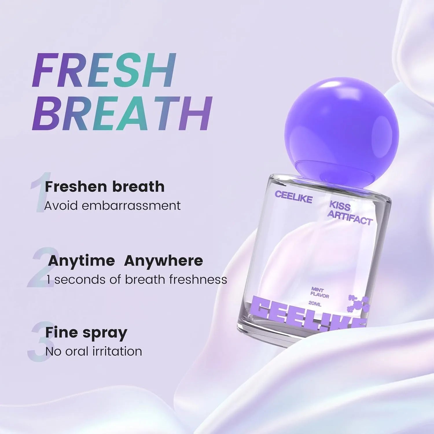 20ml portable oral spray bottle with a white pump head, labelled for probiotics and hydration.