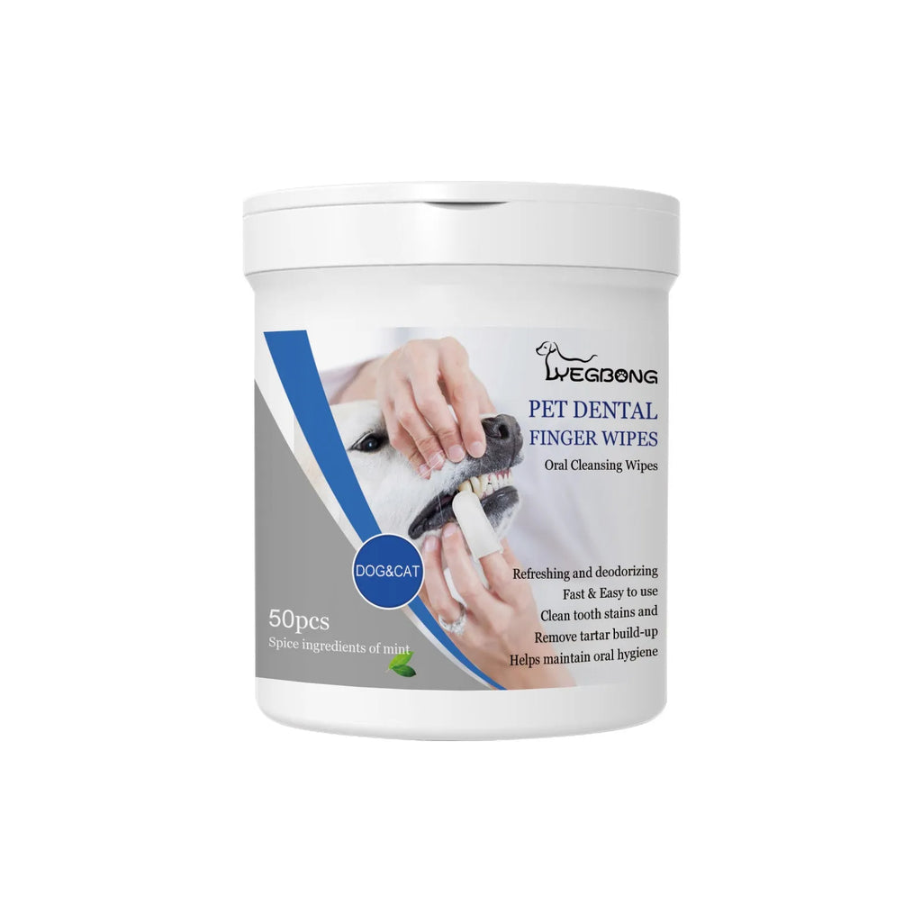 Dog dental care finger stall wipes in aluminium can with silicone brush attachment for teeth cleaning