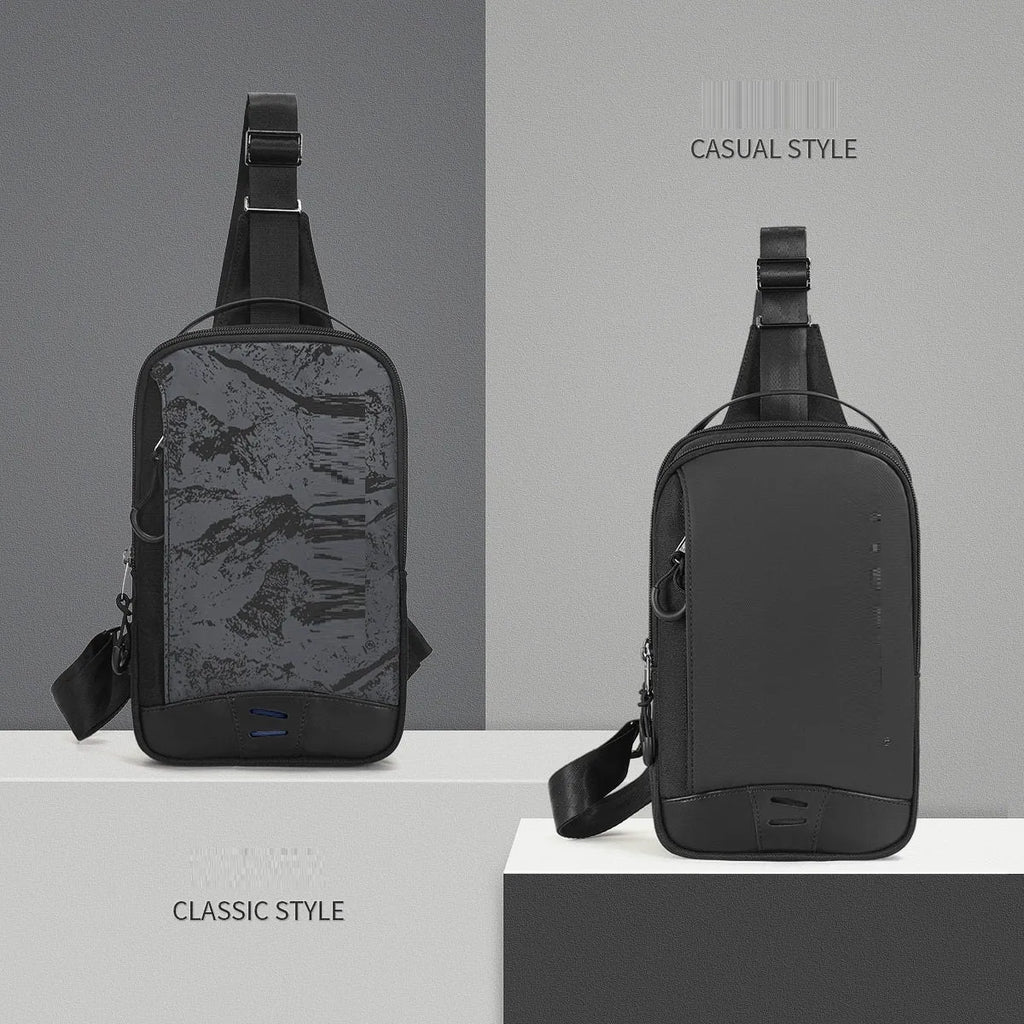 Casual black TPU chest bag with camouflage pattern, single shoulder strap and soft handle