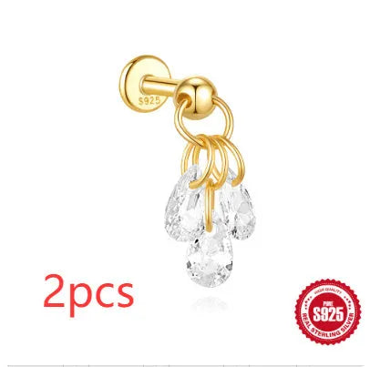 S925 sterling silver geometric earrings with moon and embedded star design in gold colour