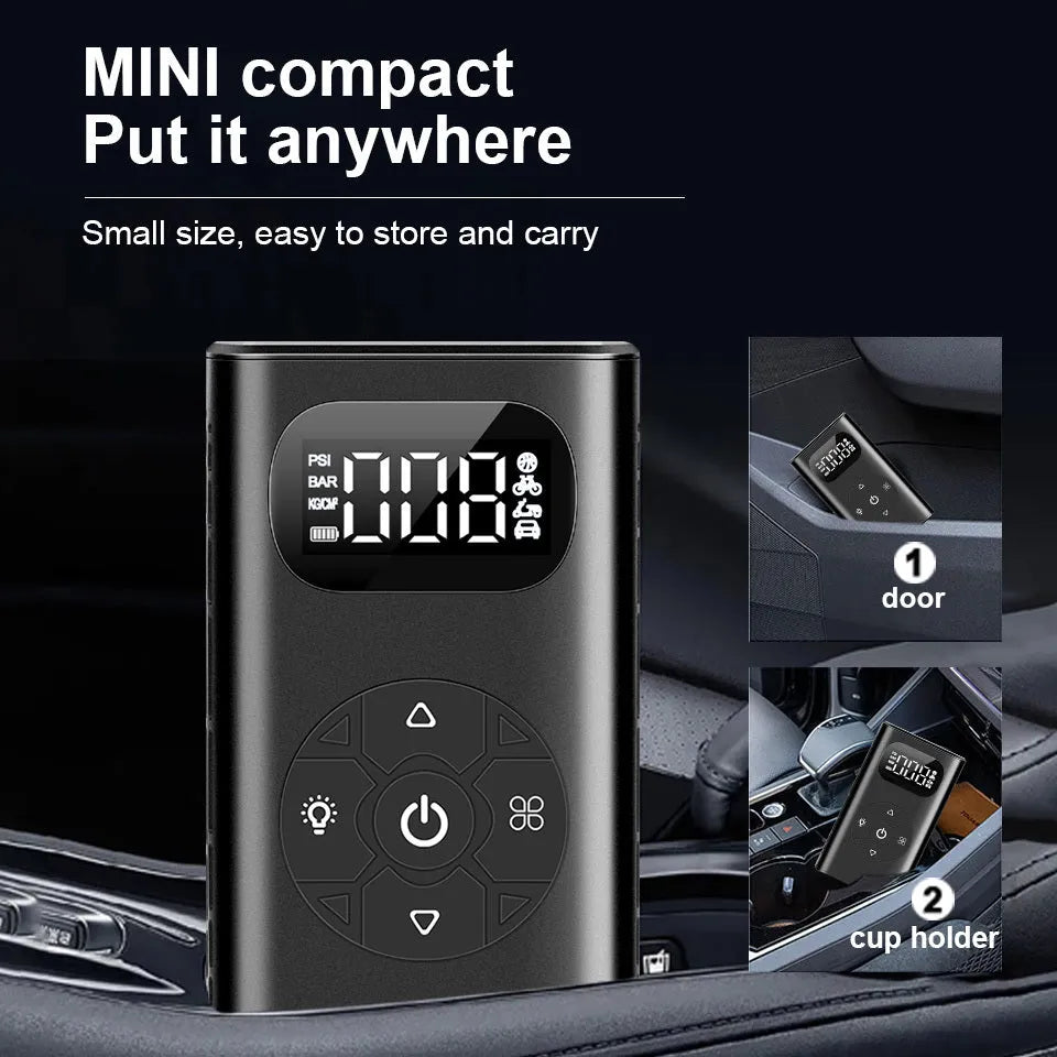 Black aviation aluminium portable tyre inflator pump with digital display and 16 cm tube