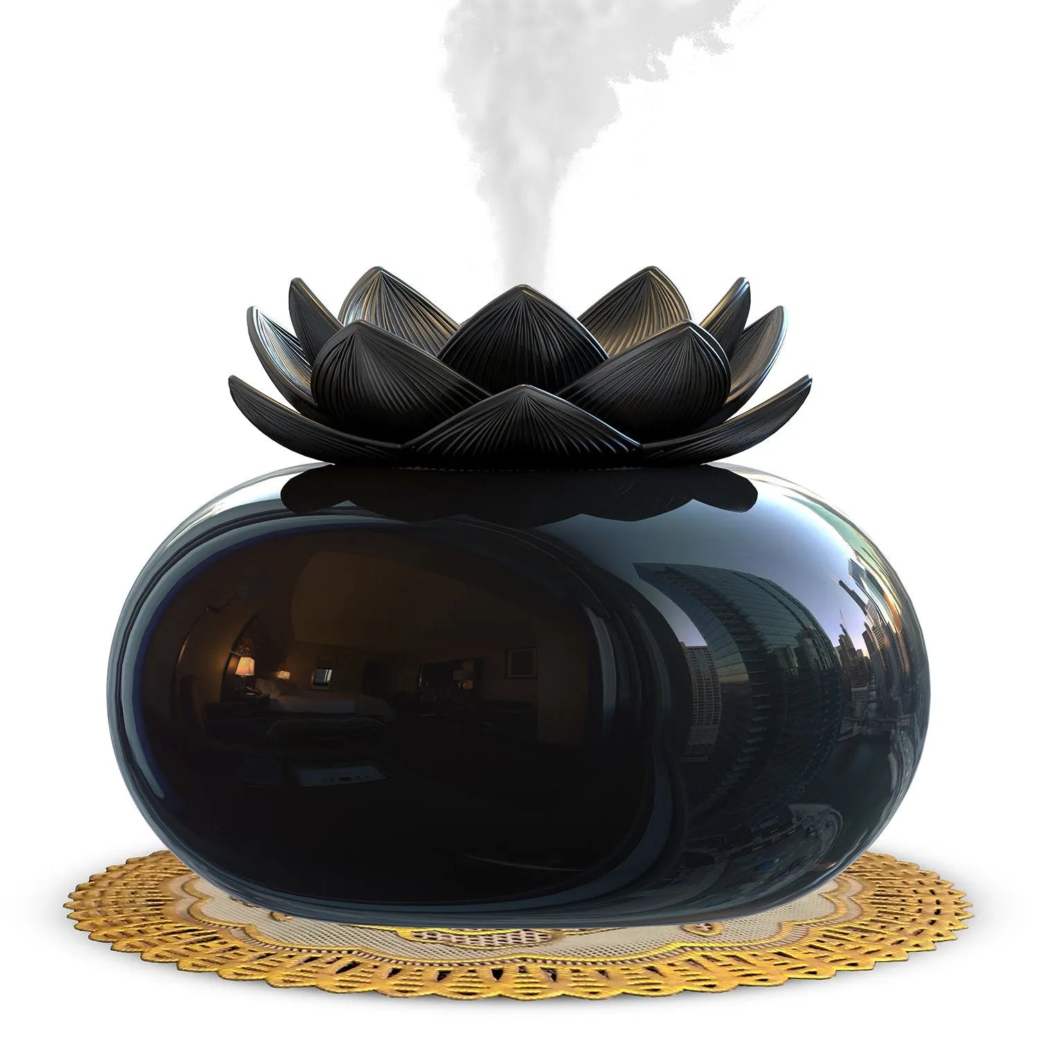 Pure black round USB-powered ultrasonic aromatherapy humidifier on desktop