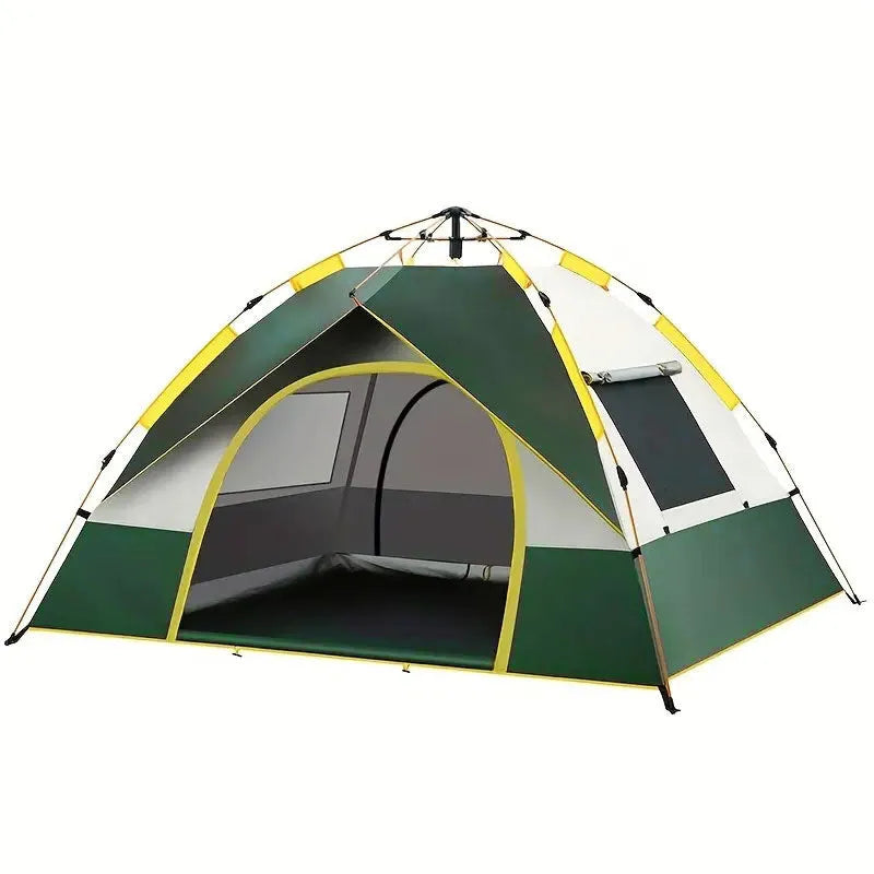 Dark green automatic opening family camping tent for 3-4 people with double-layer design